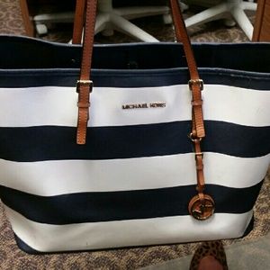 Michael Kors nautical navy and white striped tote.