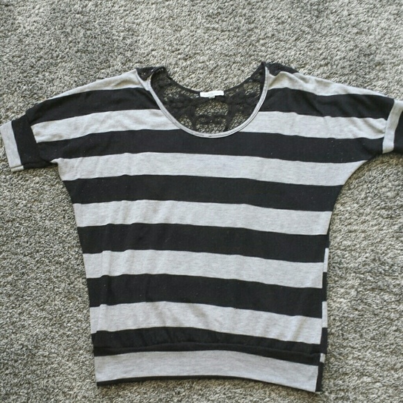 Black and grey with lace striped shirt