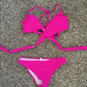 Lovewhitewolf wrap hot pink bathing suit