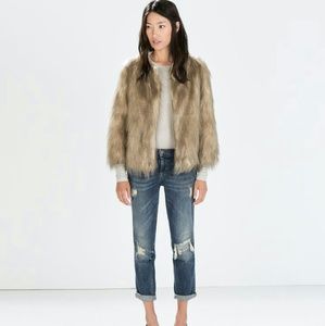 Zara tan faux fur coat