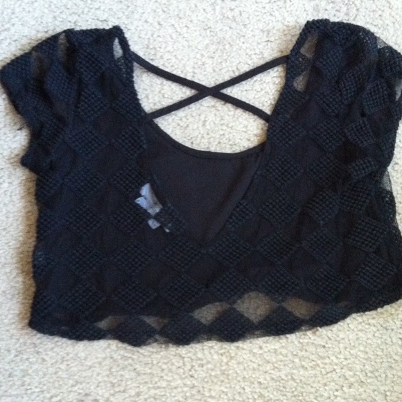 Nasty Gal Black Sheer Crop Top Sz S - Picture 2 of 4