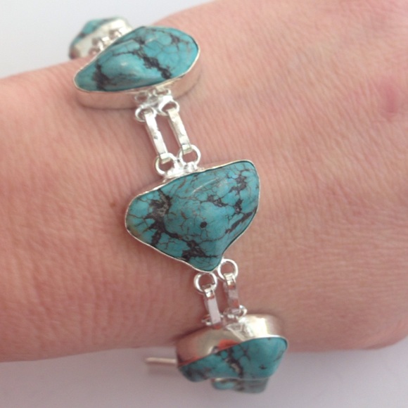 💯% 925 Sterling Silver Turquoise bracelet 💞💙💞 - Picture 2 of 4