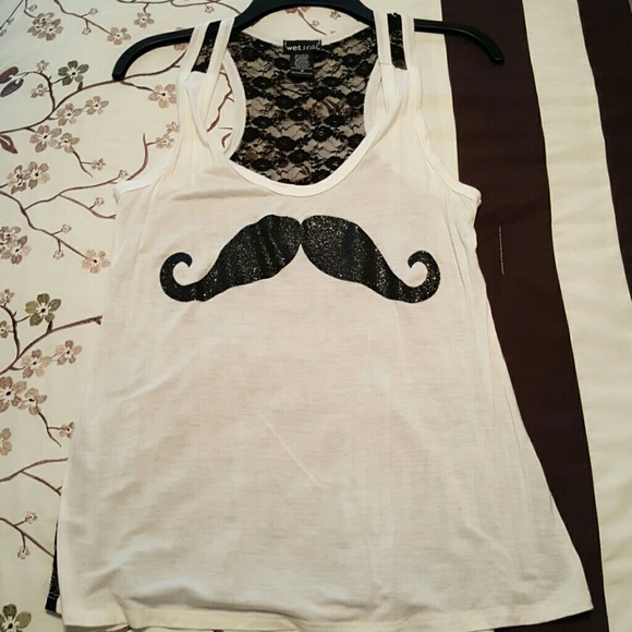 Mustache white and black Wet Seal tank