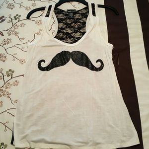 Mustache white and black Wet Seal tank