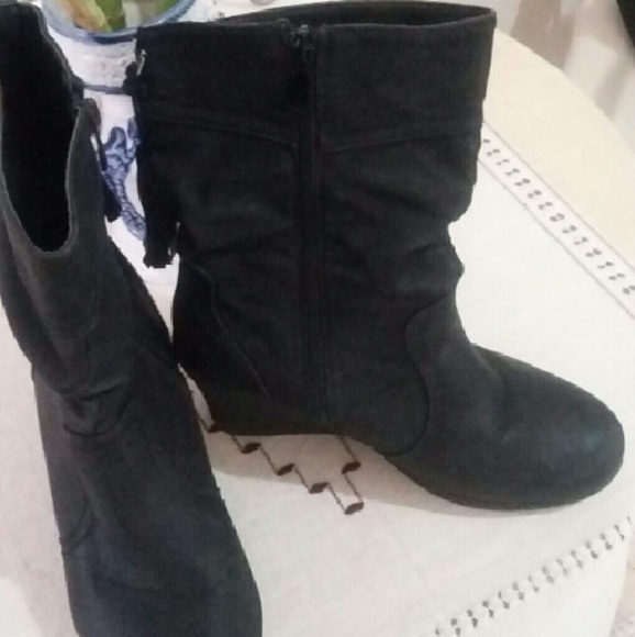 black wedge ankle booties