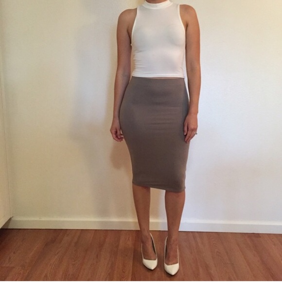 Taupe Midi Pencil Skirt - Picture 4 of 4