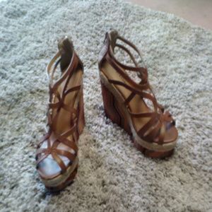 Brown wedge sandals