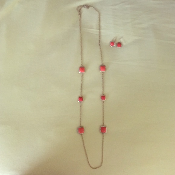 Charming Charlie Orange Necklace & Earring Set