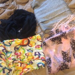 4 scarfs one is an infinity scarf. A bundle.