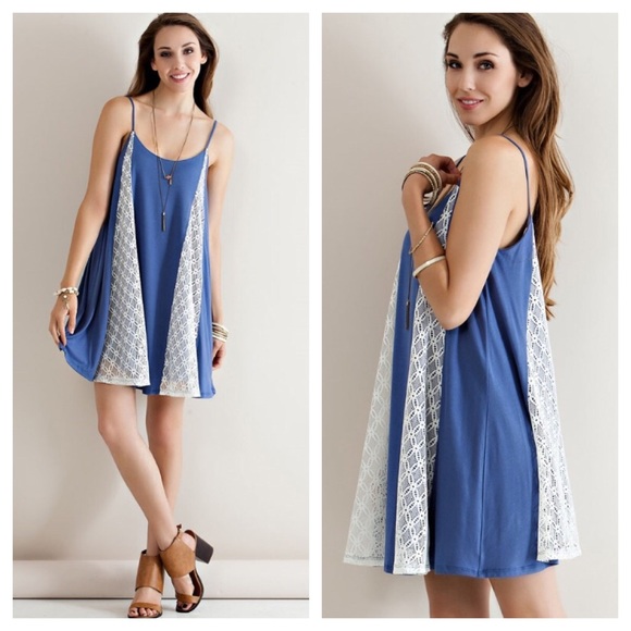 Blue & Ivory Lace Swing Dress - Picture 2 of 4