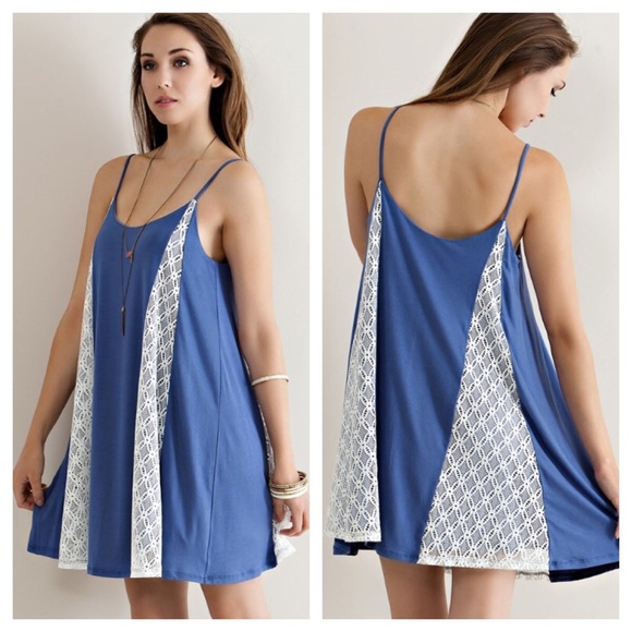 Blue & Ivory Lace Swing Dress - Picture 3 of 4