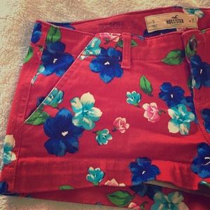 Red floral shorts
