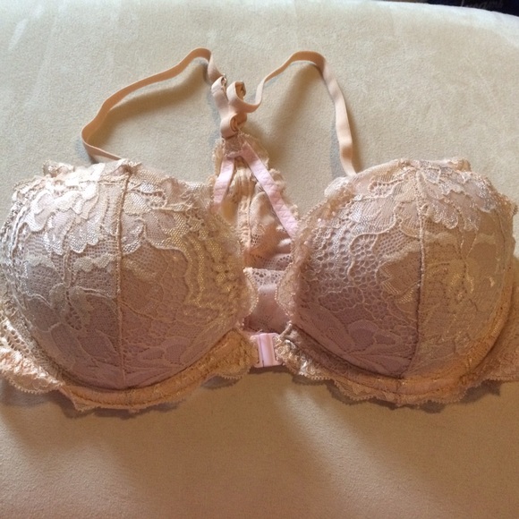 VS nude lace front close racerback push-up bra