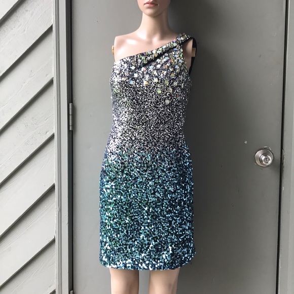 David & Johnny Sequin One Shoulder Dress 9/10 - Picture 2 of 8