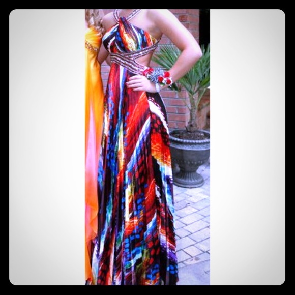 Dave & Johnny Multicolor beaded formal prom dress