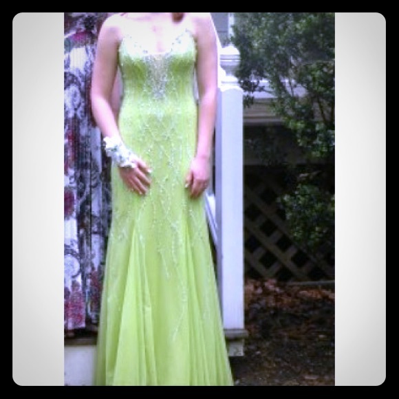 Celery green beaded prom dress