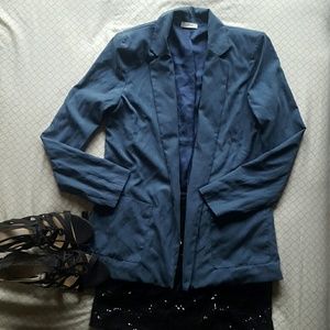 Blue Faux Silk Open Blazer