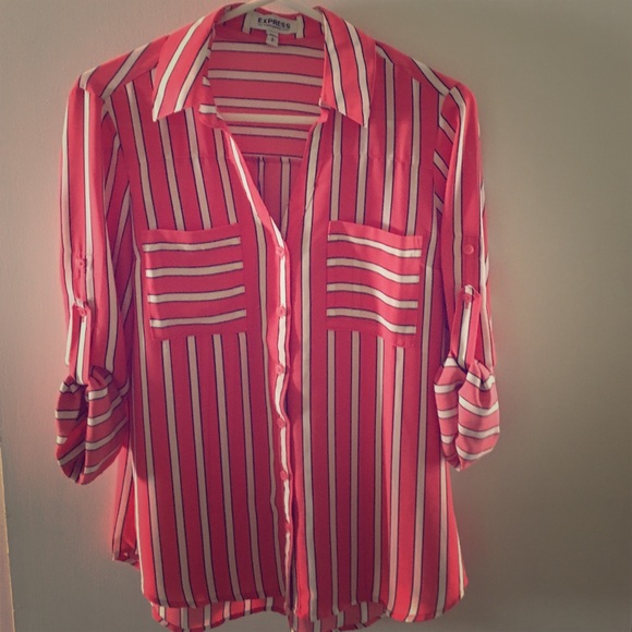 Express Pink & White Striped Portofino Blouse