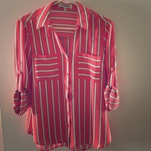 Express Pink & White Striped Portofino Blouse