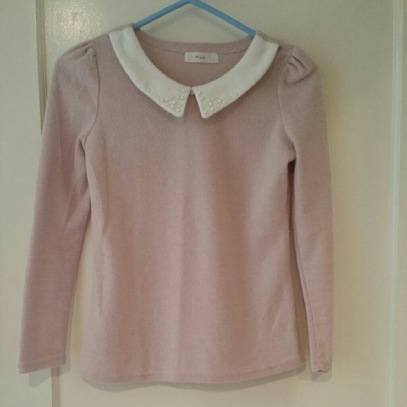 Embellished Faux Pearl Collar Sweater XS