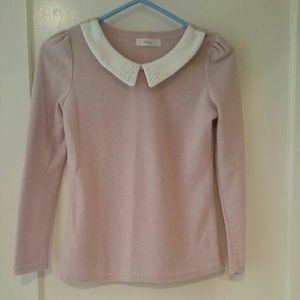 Embellished Faux Pearl Collar Sweater XS