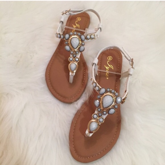 Blue Stone Accent T-Strap Sandals - Picture 2 of 4