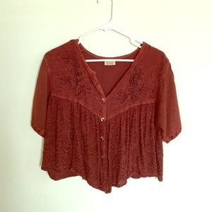 Embroidered Boho Maroon Top