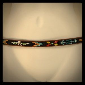 Beaded leather belt