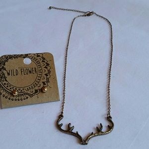 Deer antler necklace in brushed gold