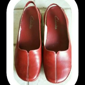 Clark, red leather loafers