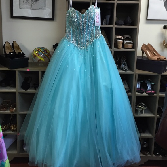 Jovani teal sequin and Toole see through dress