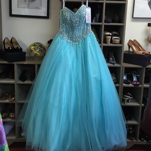 Jovani teal sequin and Toole see through dress