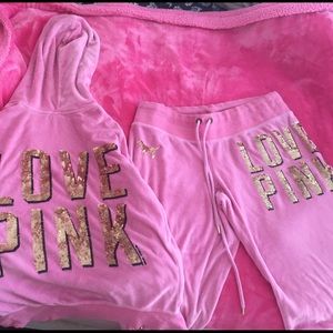 Pink n gold sequins valuer set with matching shirt