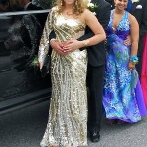 Full Sequin Gold Prom Gown
