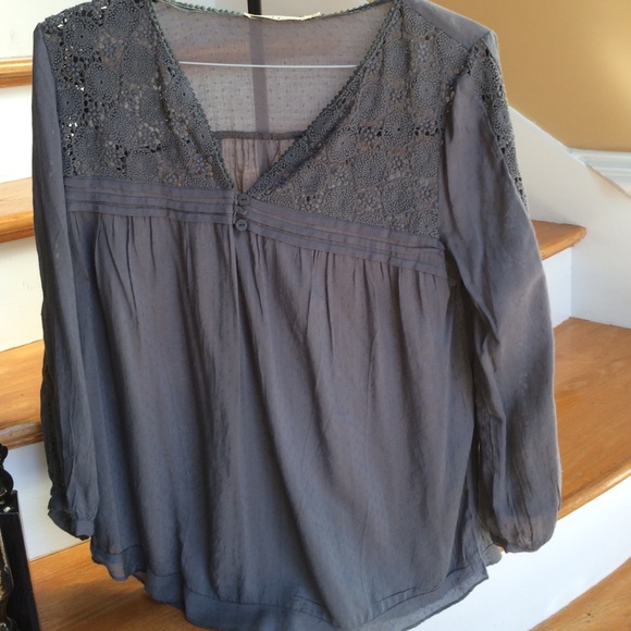 Light semi – sheer lace charcoal longsleeved top