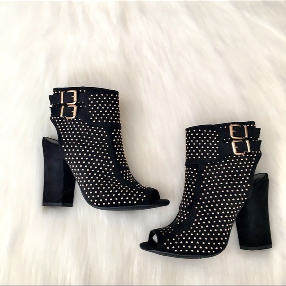 Jessica Simpson Black Studded Peep Toe Booties - Picture 3 of 4