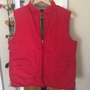 Red/Beige J. Crew reversible puffy vest.