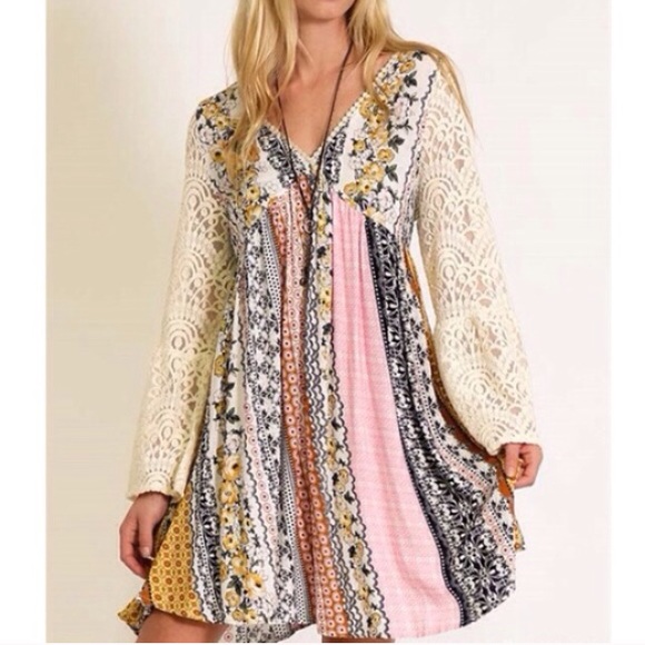 ❗️LAST❗️ Boho Peasant Pastel Lace Flowy Dress - Picture 2 of 4