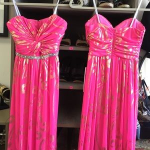 City triangles pink and gold strapless dress