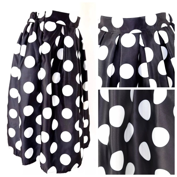 Black & White Satin Full Swing Polka Skirt - Picture 2 of 4