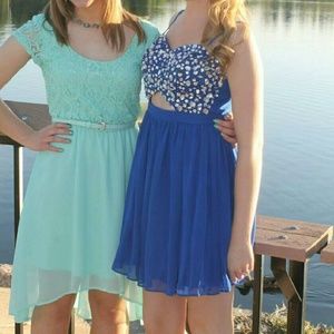 Blue jeweled short formal dress