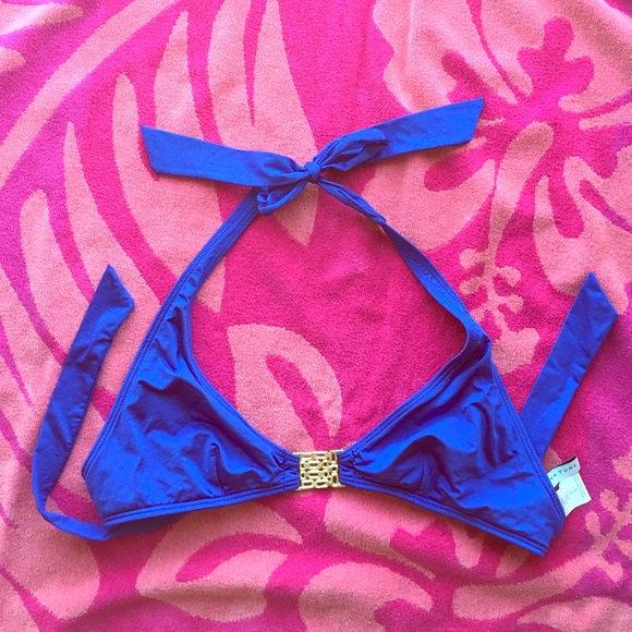 Trina Turk Tie Halter Bikini Top w/ Gold Detail