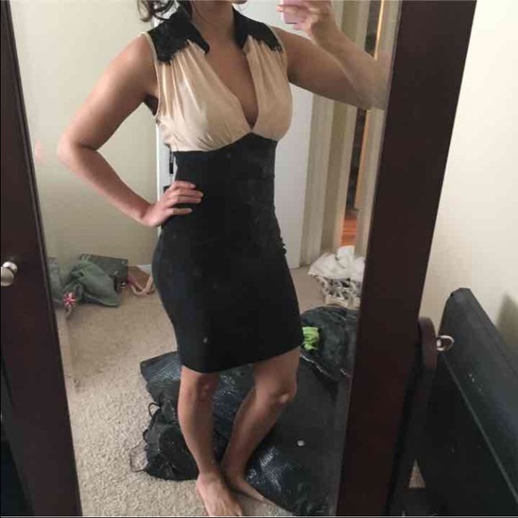 Flattering cream and black dress