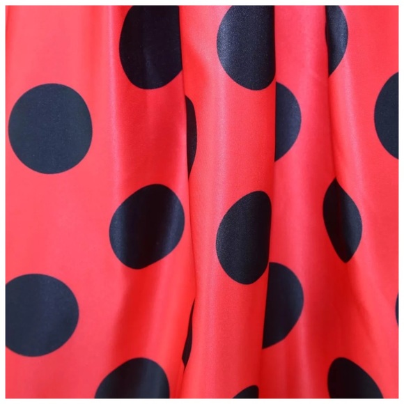 Red & Black Satin Full Swing Polka Dot Skirt - Picture 4 of 4
