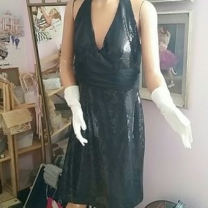 Sultry Sequined Black Halter Dress