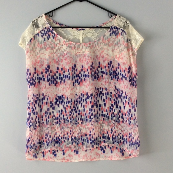 NWOT Pink, Purple, & White Pattern Lace Top - Picture 2 of 6