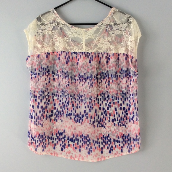 NWOT Pink, Purple, & White Pattern Lace Top - Picture 3 of 6