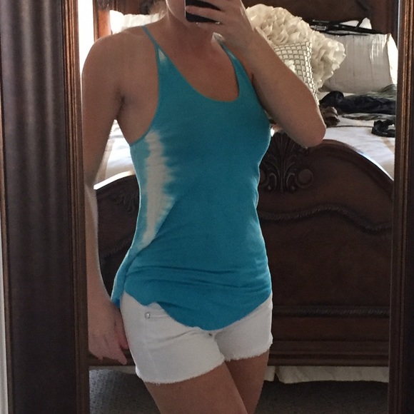 Teal and white tie dye Bebe tank top