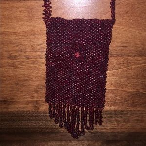 Long Beaded Purse Necklace - Garnet Red