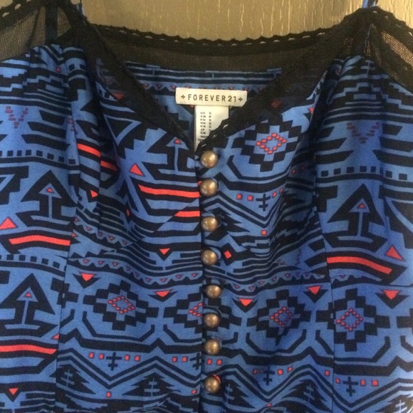 Forever 21 blue Aztec design romper. - Picture 2 of 4
